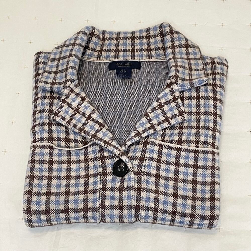 Rachel Rachel Roy Cardigan Jacket Women’s S Brown Blue Checked Knit - Picture 10 of 10